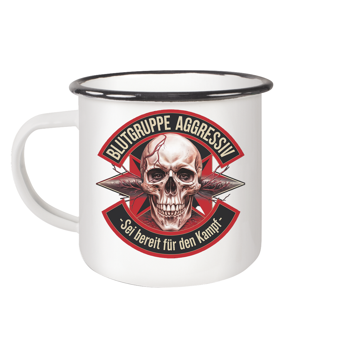 Blutgruppe Aggressiv - Emaille Tasse (Black)