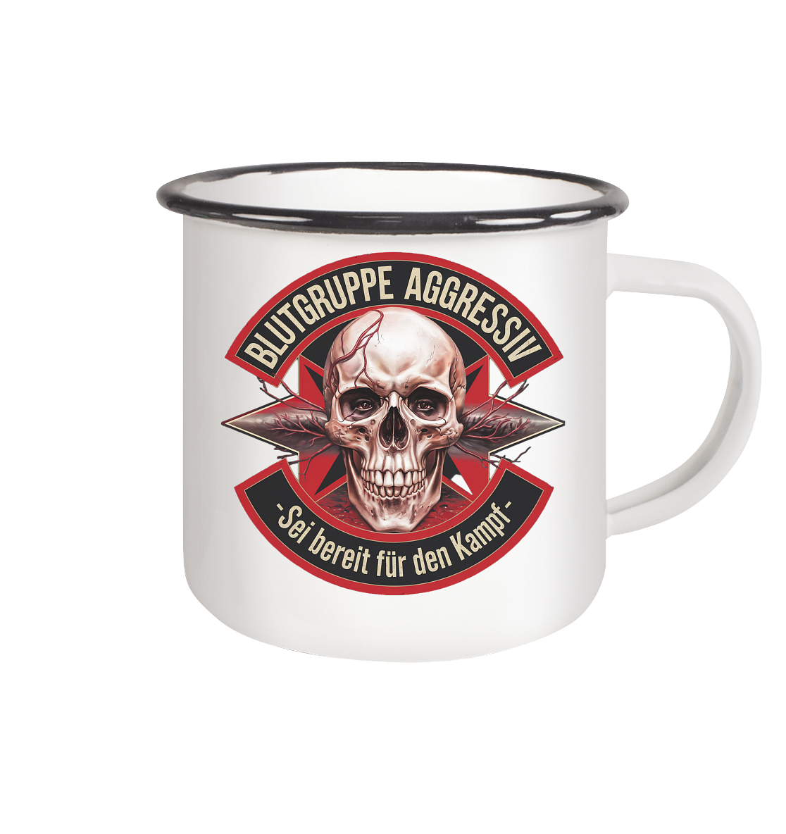 Blutgruppe Aggressiv - Emaille Tasse (Black)